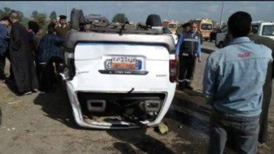 إصابة 6 أشخاص في حادث انقلاب ميكروباص بالهرم